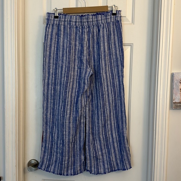 Blue rain blue and white striped linen blend wide leg pants red detail large - Picture 3 of 6